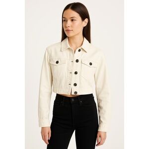 Abercrombie Fitch Womens White Denim Cropped Buttons Jean Jacket Size XXS